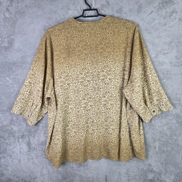 Womens Catherines Maggie Barnes Gold & Cream Floral Print Blouse 3/4 Sleeve 5X - Picture 3 of 7